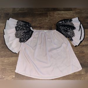 Ruffle Light Pink Lace Top Fluffy Sleeves Size S